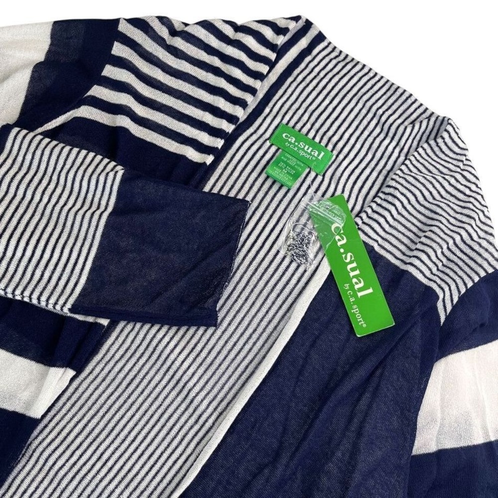 C.a.sport Ca.sual Womens Navy Blue Striped Flowy Lightweight Cardigan 555‎